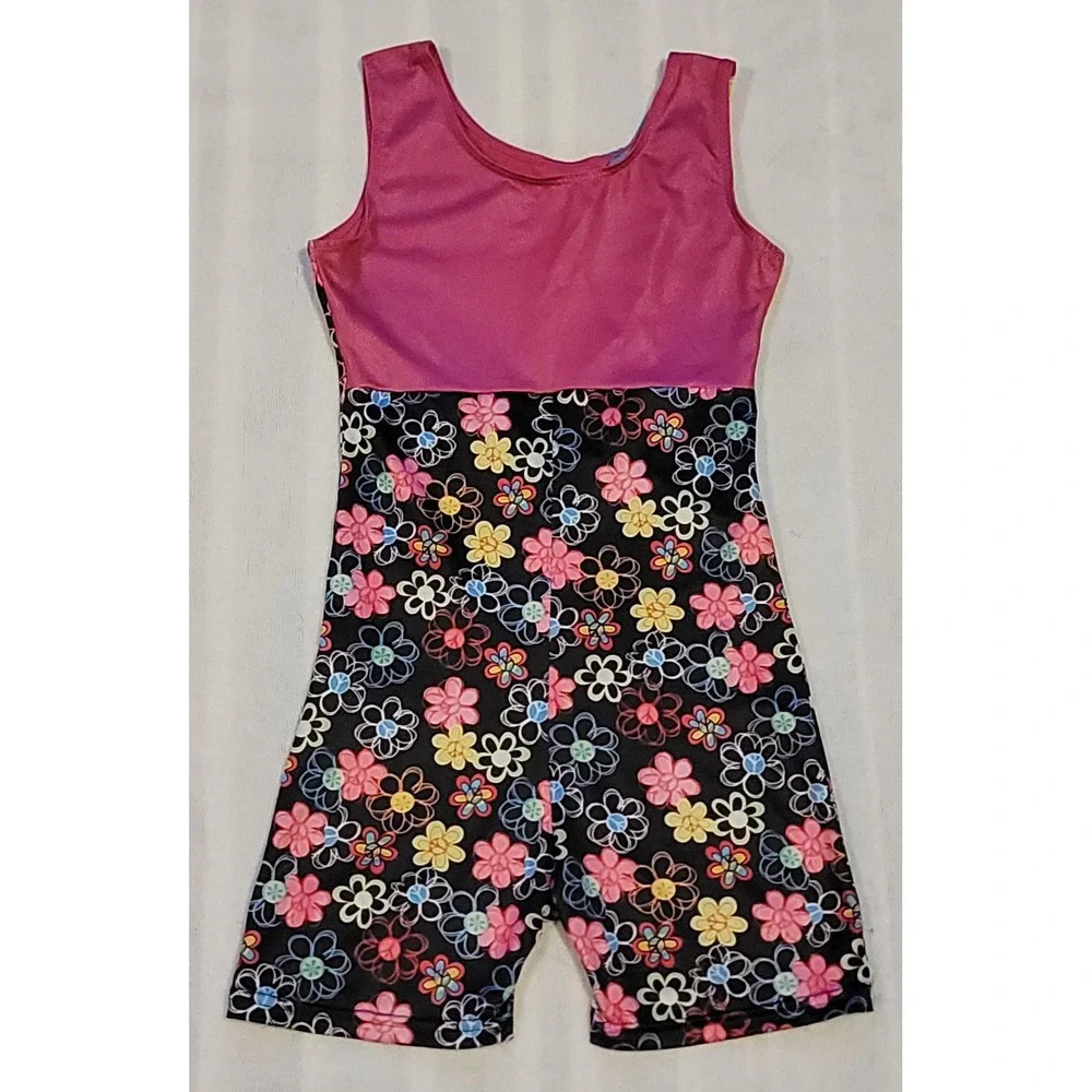 Jacques Moret Dance Gymnastics Leotard/Biketard Floral Girls Size 10/12 EU 150